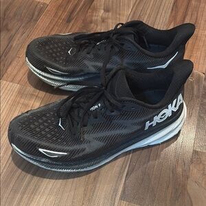 Hoka One One Mens Clifton 9 Black Running Shoes Sneakers Sz 10 D - imperfect